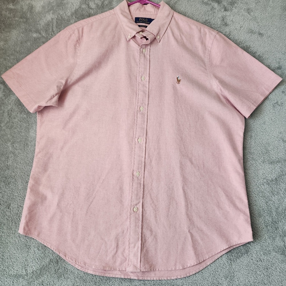 Polo Ralph Lauren Shirt Mens Large Pink Oxford Short Sleeve Button Down‎ Classic